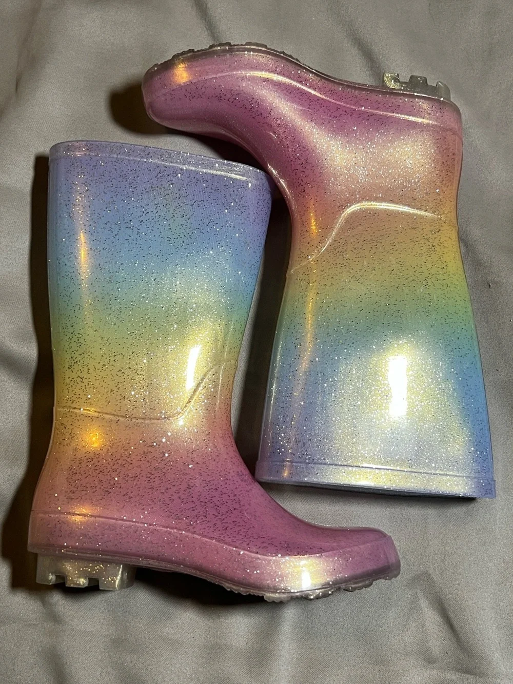Cat & Jack glitter rainbow rubber rain boots pull on size one 1